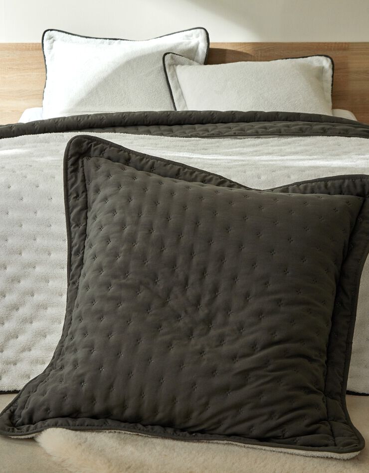 Couvre-lit réversible microfibre matelassée/sherpa (anthracite)