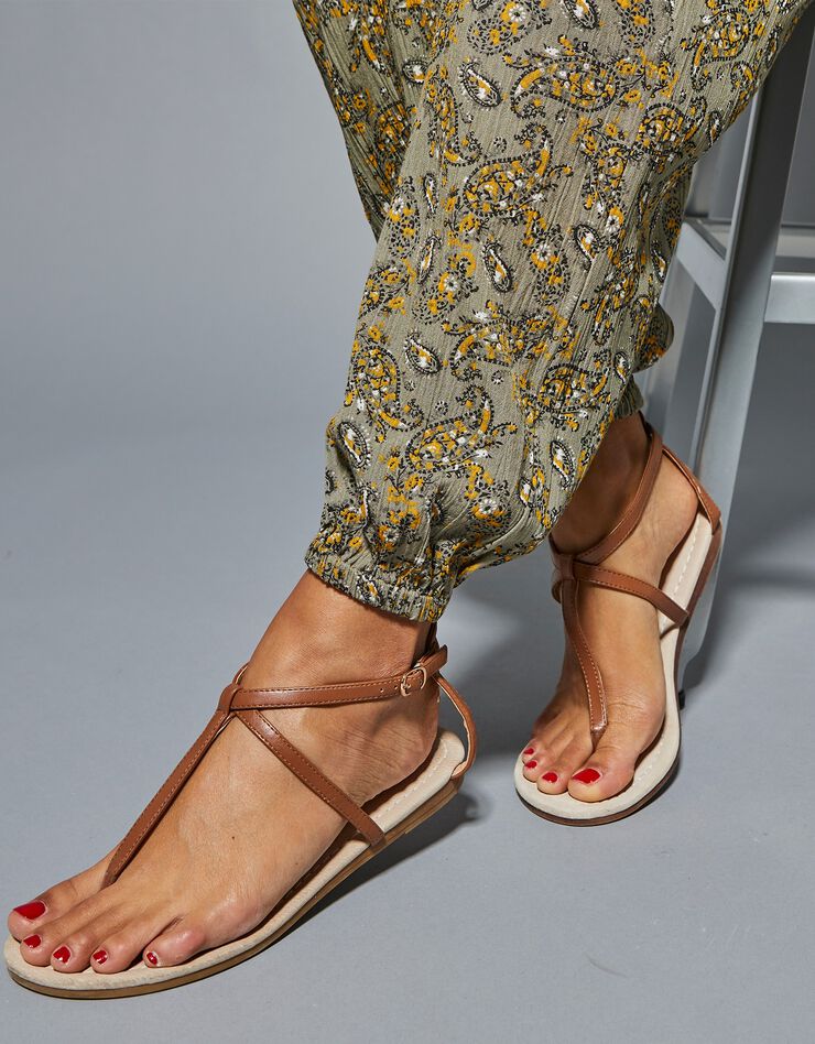 Pantalon droit crépon imprimé (kaki) Pantalon droit crépon imprimé (kaki)