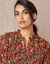 Blouse plissée imprimé fleuri, voile (chocolat / corail)