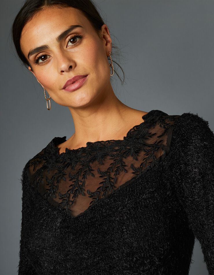Pull maille douceur dentelle manches 3/4 (noir) Pull maille douceur dentelle manches 3/4 (noir)