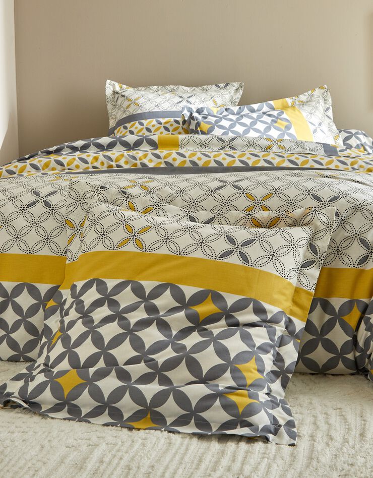 Linge de lit Marlow en coton motifs géométriques (gris / jaune)