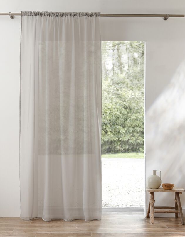Panneau voile uni finition galon fronceur (gris perle)