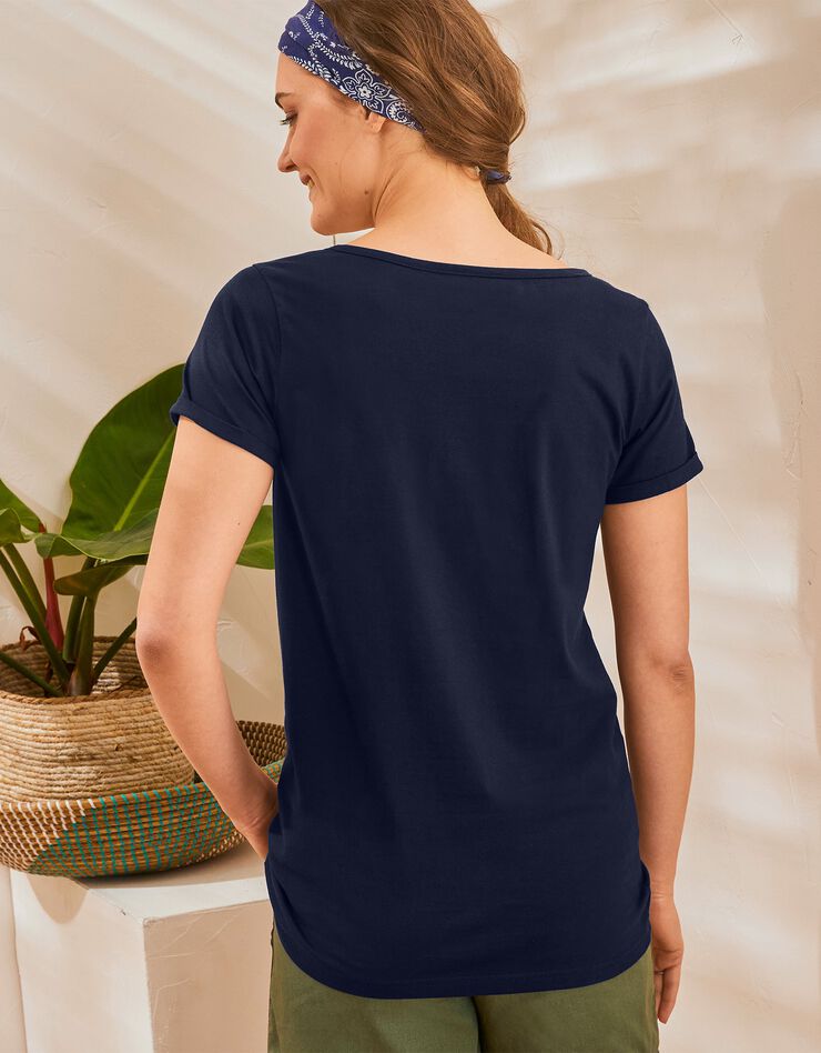 Tee-shirt col tunisien uni coton bio (marine) Tee-shirt col tunisien uni coton bio (marine)
