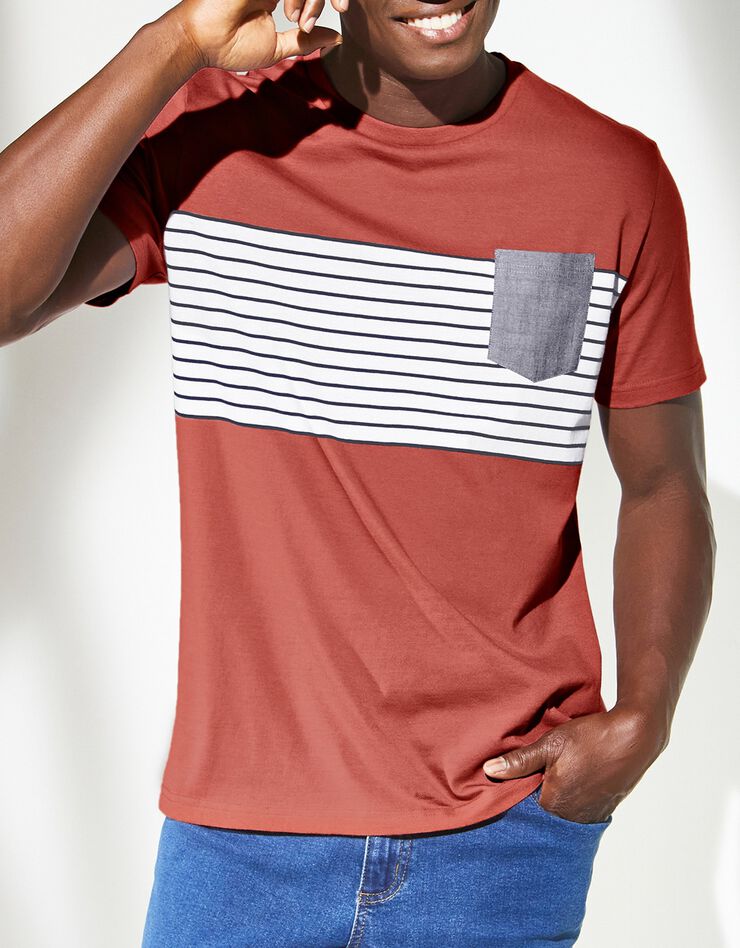Tee-shirt rayé manches courtes (brique)