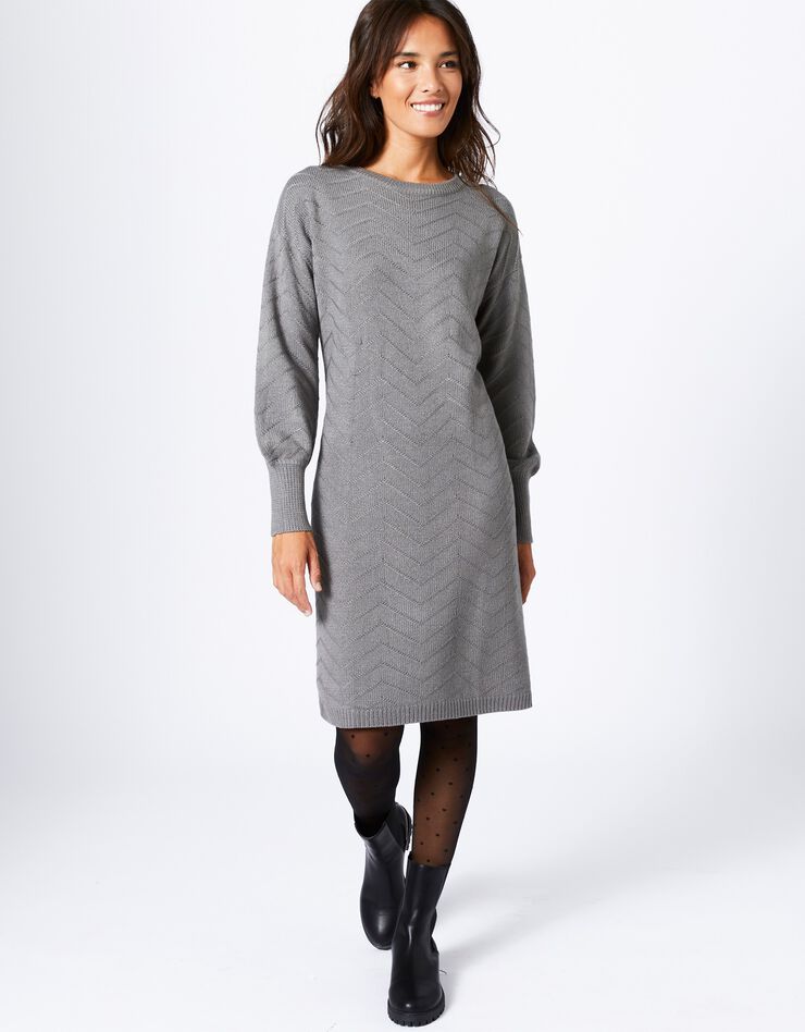Robe pull motif chevron toucher cachemire (gris chiné) Robe pull motif chevron toucher cachemire (gris chiné)