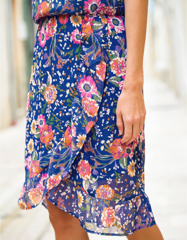 Robe volantée en voile imprimé (bleu) Robe volantée en voile imprimé (bleu)
