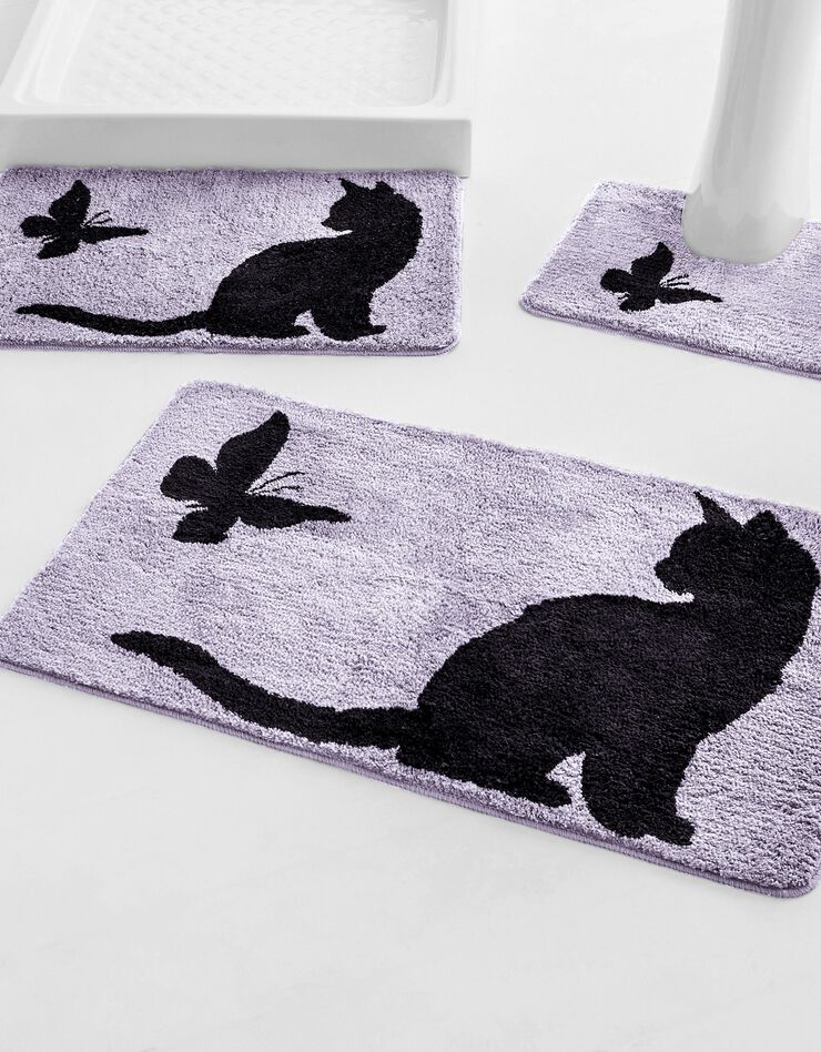Tapis de bain fantaisie Chat & Papillon (parme grisé) Tapis de bain fantaisie Chat & Papillon (parme grisé)