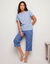 Pantacourt pyjama ray&eacute; &laquo;charme botanique&raquo; (bleu / &eacute;cru)