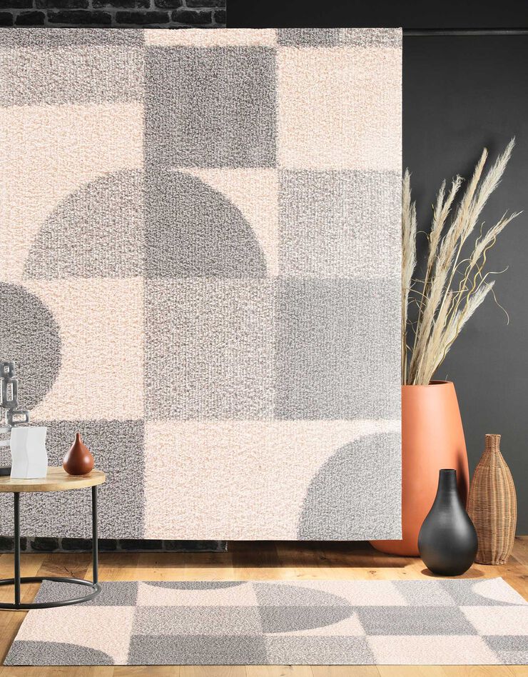 Tapis décoratif rectangulaire, motif géométrique (beige / écru)