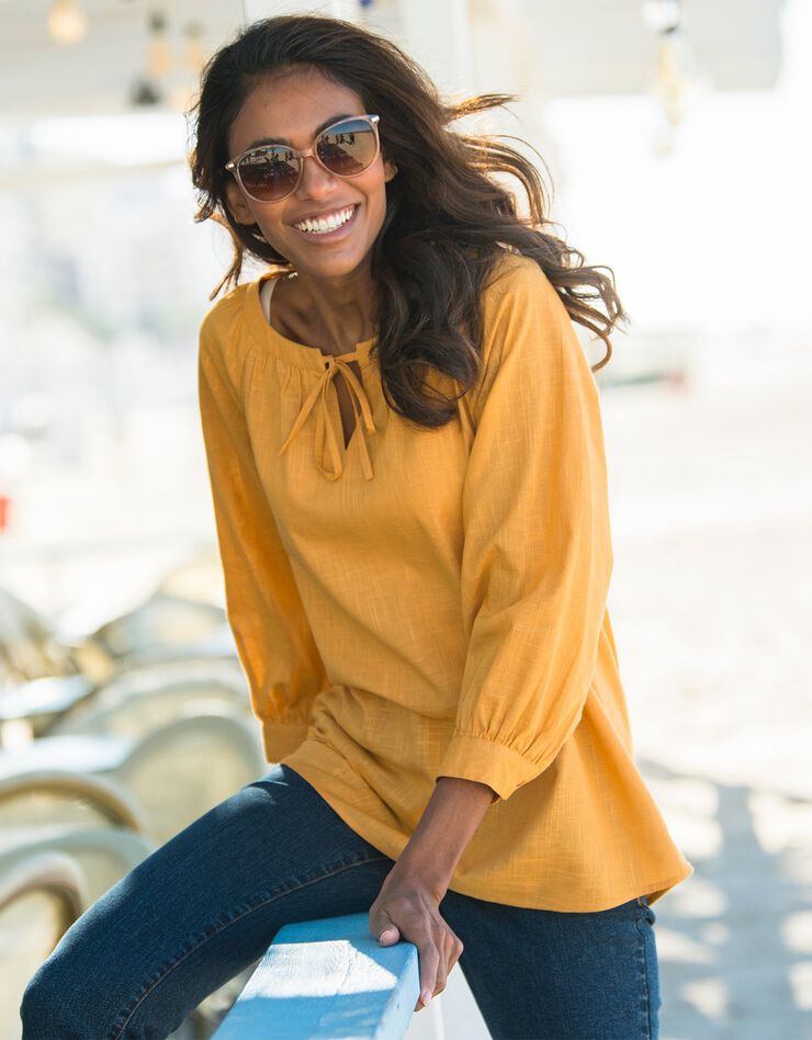Blouse ample manches 7/8ème blousantes unie (miel) Blouse ample manches 7/8ème blousantes unie (miel)