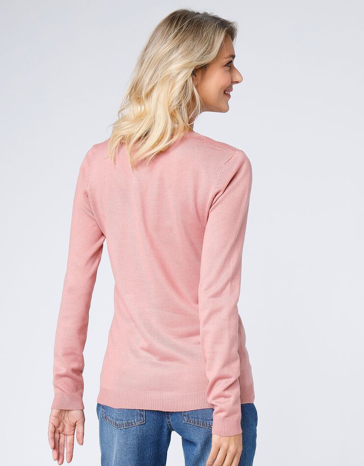 Cardigan boutonné col rond uni toucher cachemire (rose grisé) Cardigan boutonné col rond uni toucher cachemire (rose grisé)