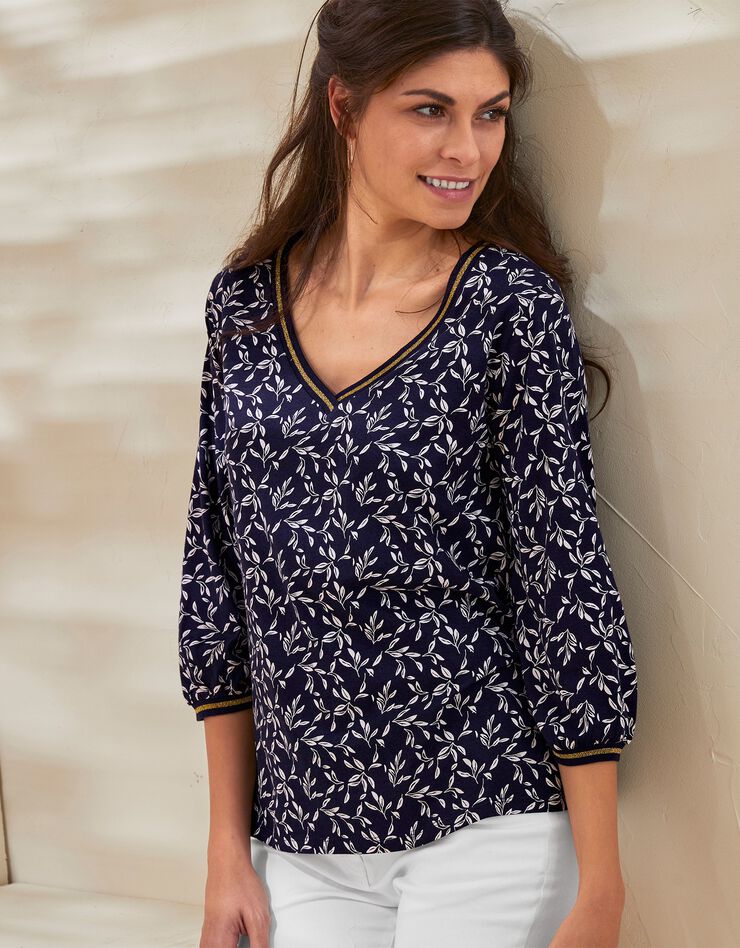 Tee-shirt manches 3/4 imprimé bicolore (marine) Tee-shirt manches 3/4 imprimé bicolore (marine)