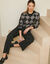Pull col rond, jacquard motif losanges (noir / gris)