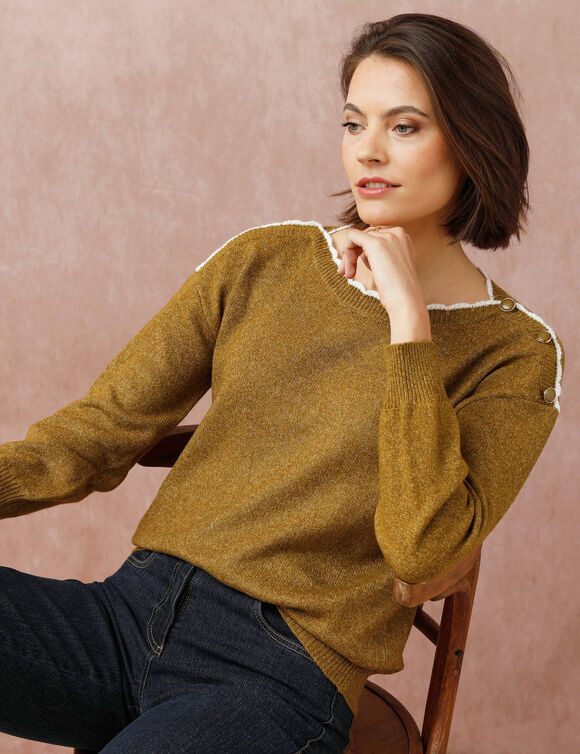 Pull col bateau, maille moelleuse (vert olive)