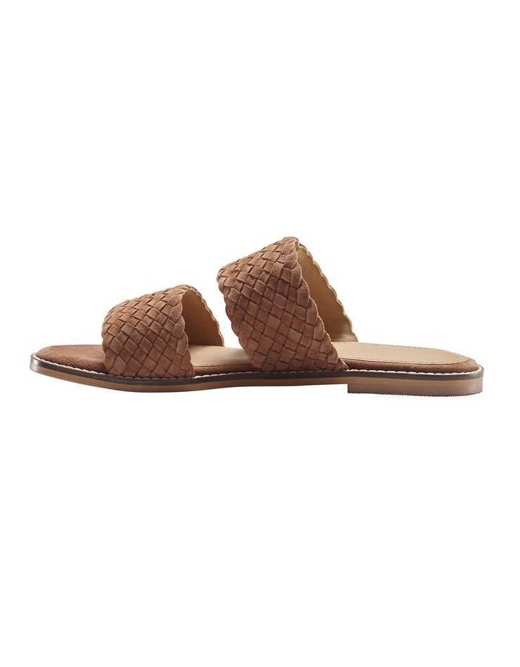 Mules plates en cuir tressé (caramel)