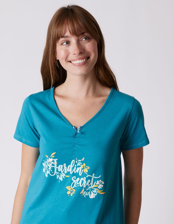 Tee-shirt pyjama manches courtes imprimé "jardin secret" (émeraude)