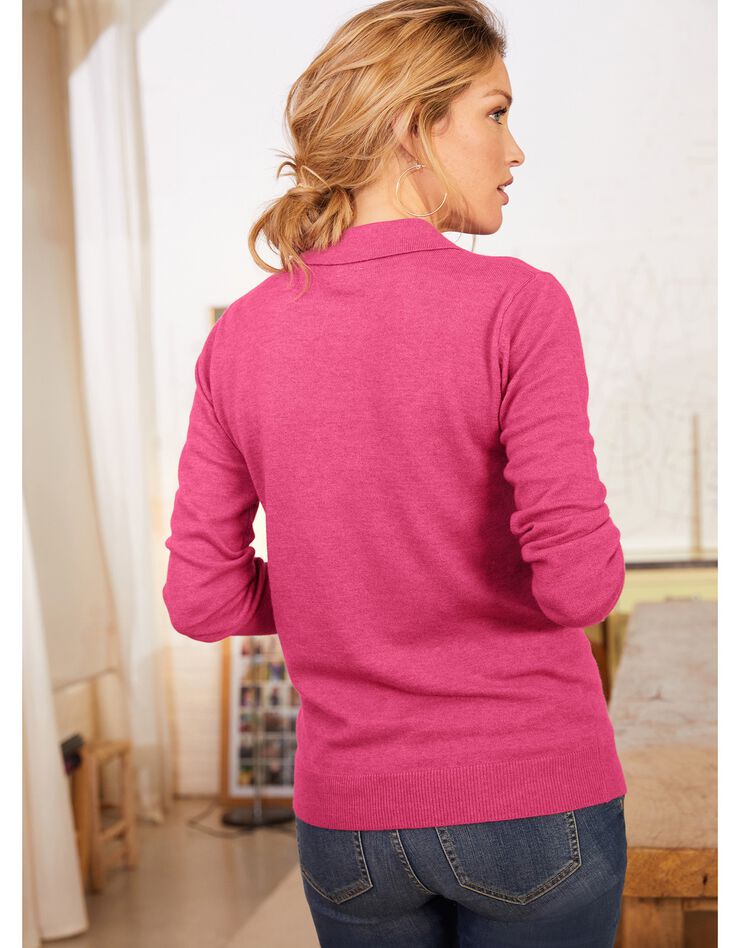 Pull col polo, laine d'agneau (FRAMBOISE CHINE) Pull col polo, laine d'agneau (FRAMBOISE CHINE)