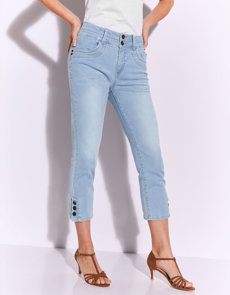Pantacourt fuselé base boutonnée, jean stretch (bleached) Pantacourt fuselé base boutonnée, jean stretch (bleached)