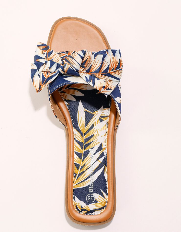 Mules plates imprimées avec nœud fantaisie (bleu) Mules plates imprimées avec nœud fantaisie (bleu)