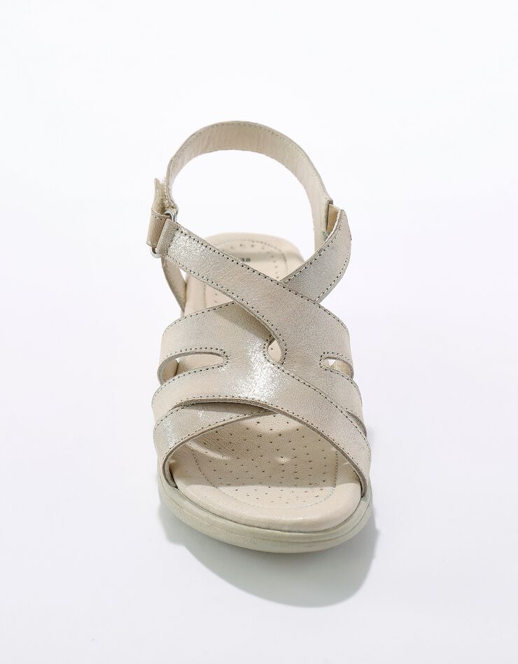Sandales compensées confort en cuir à bride scratchée (doré) Sandales compensées confort en cuir à bride scratchée (doré)
