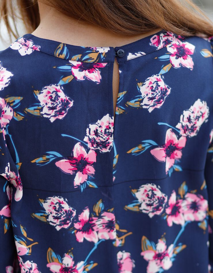 Robe housse imprimé fleurs, crêpe (indigo / fuchsia)