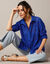 Chemisier broderie anglaise, manches longues (bleu)