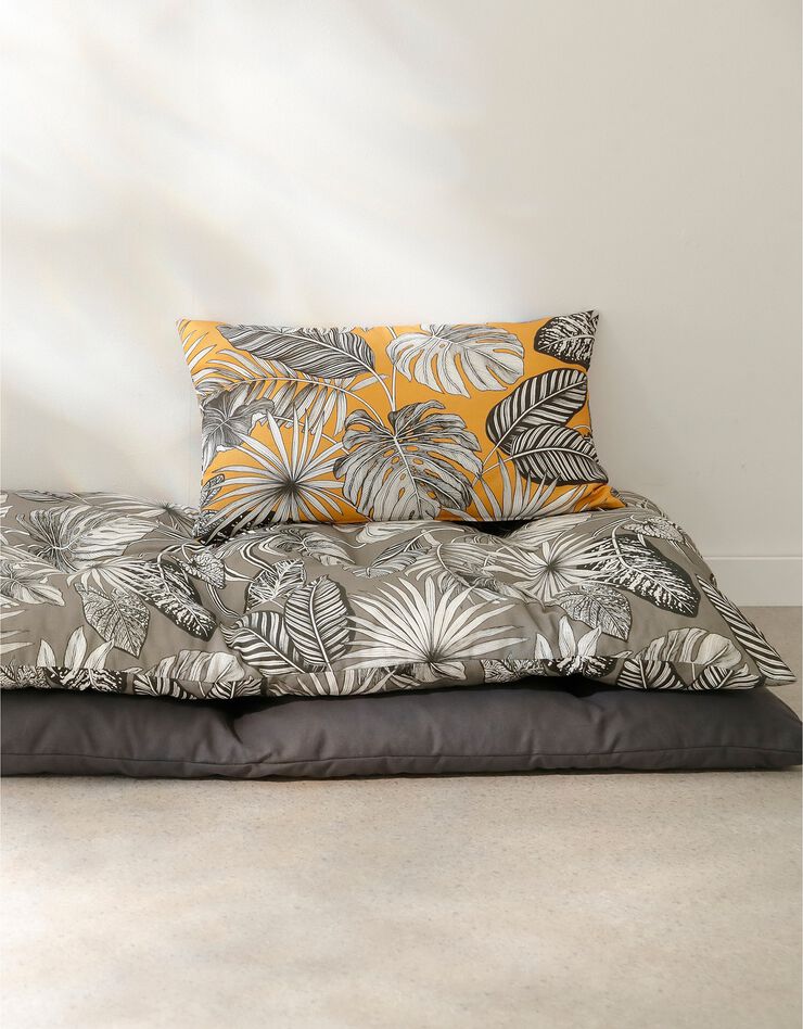 Long coussin déco coton imprimé tropical (gris) Long coussin déco coton imprimé tropical (gris)