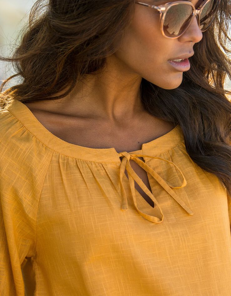 Blouse ample manches 7/8ème blousantes unie (miel) Blouse ample manches 7/8ème blousantes unie (miel)