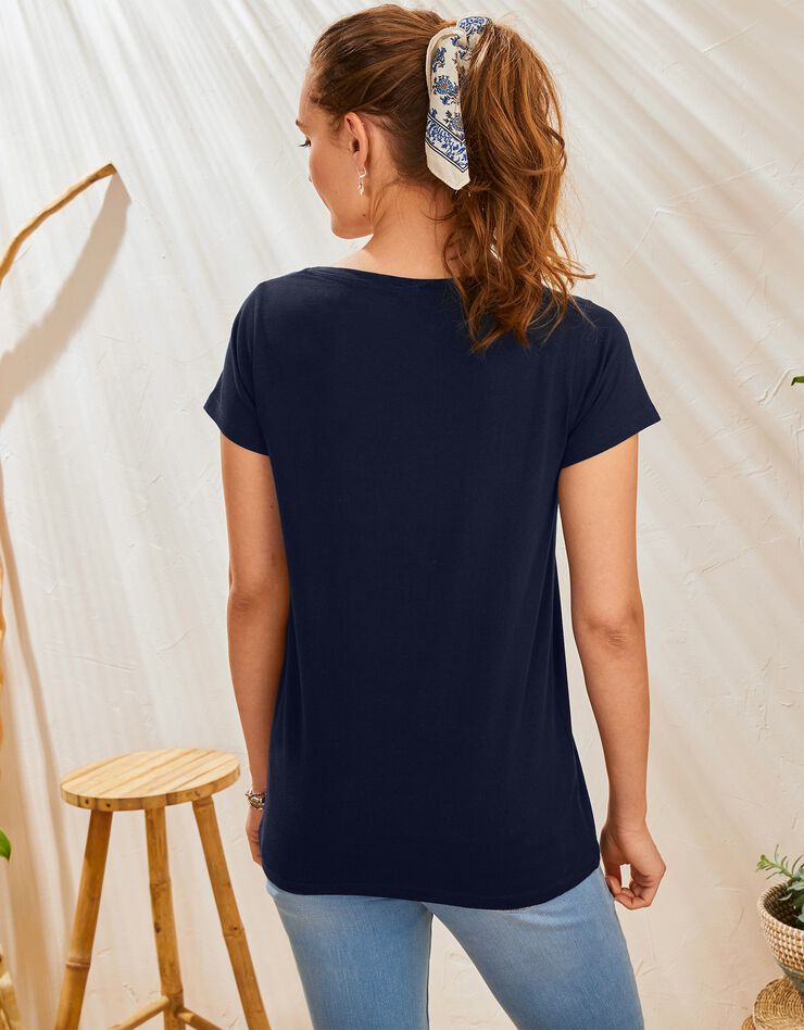 Tee-shirt col rond manches courtes uni coton (marine) Tee-shirt col rond manches courtes uni coton (marine)