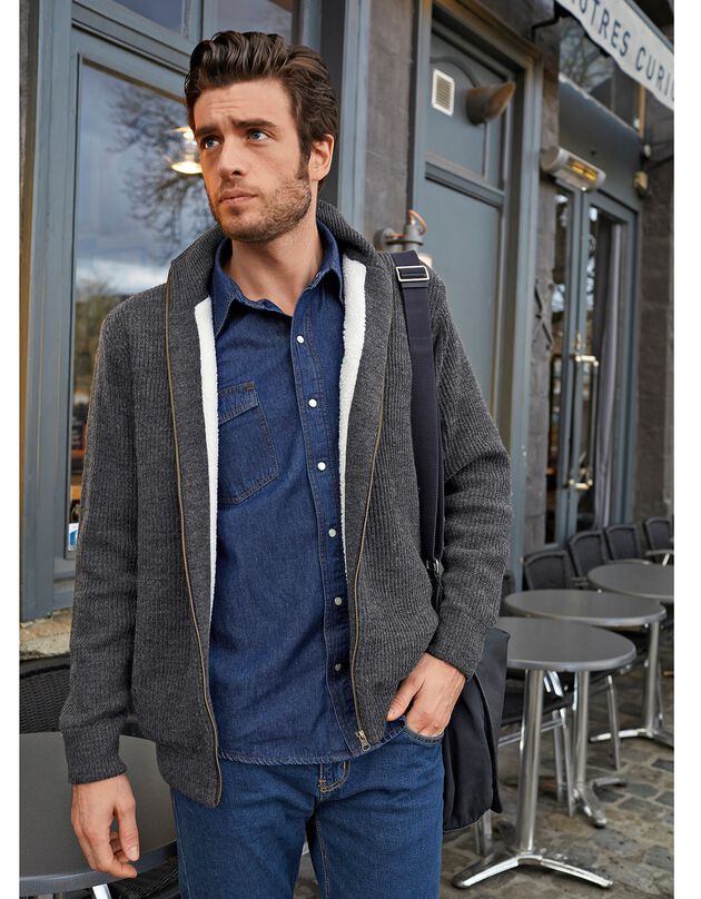 Blouson côte anglaise intérieur fourré (gris anthracite)
