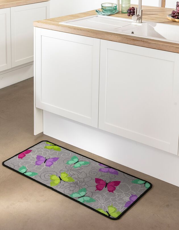 Tapis cuisine imprimé papillons (gris)