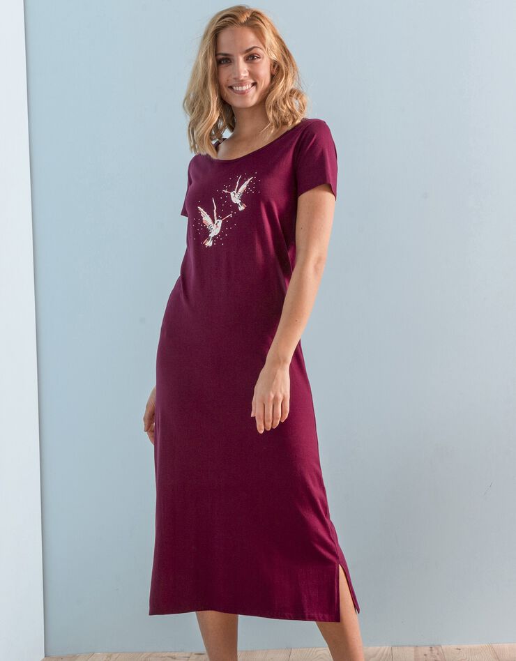 Chemise de nuit longue imprimé «oiseaux» (cerise)