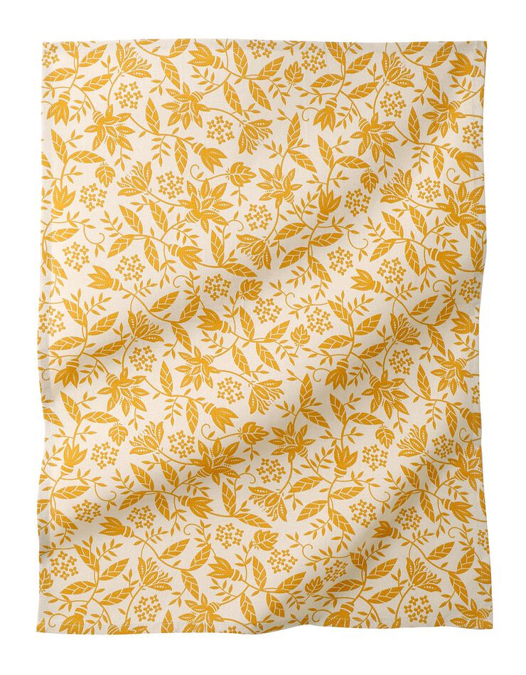 Torchon imprimé fleurs indiennes et rayures - lot de 3 (bleu + jaune) Torchon imprimé fleurs indiennes et rayures - lot de 3 (bleu + jaune)