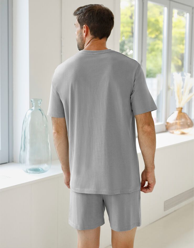 Pyjashort uni col V coton - lot de 2 (gris + marine)