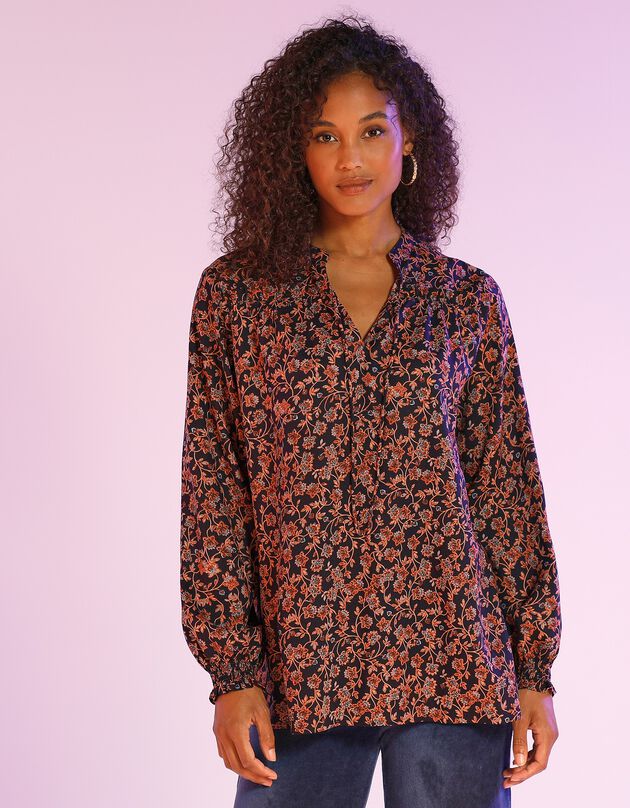 Blouse voile imprimé floral (marine / caramel)