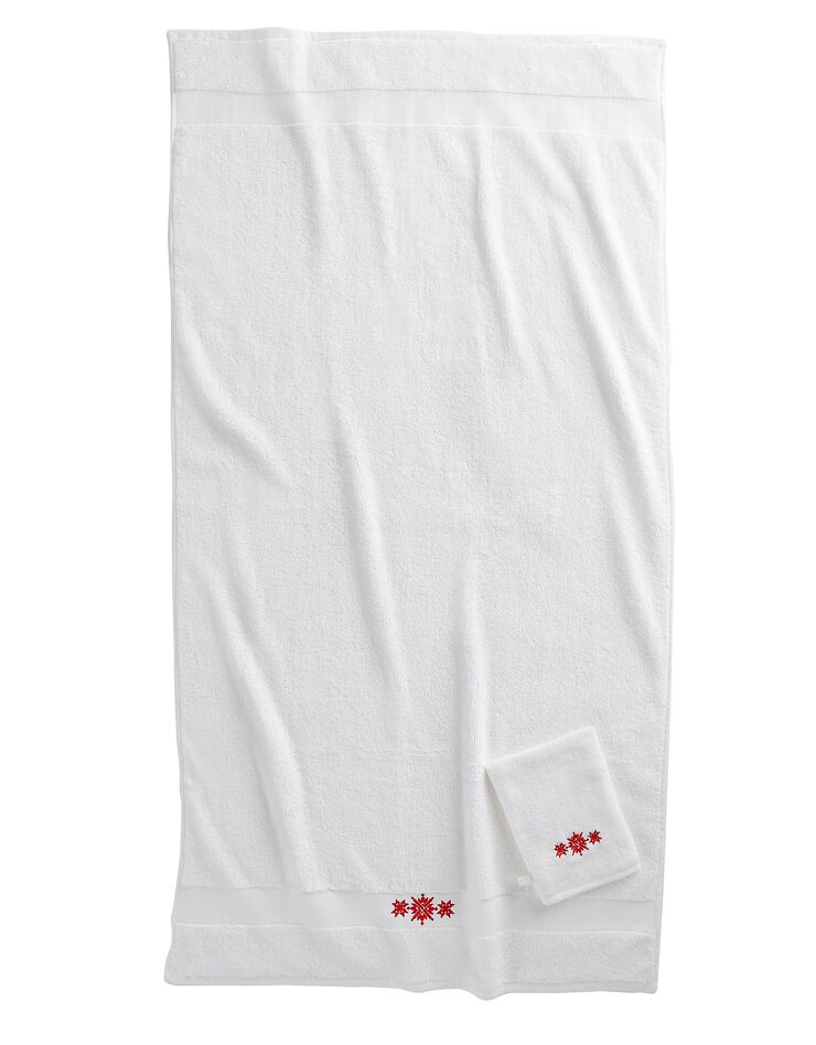 Éponge coton liteau brodé flocons de neige - 420g/m² (blanc)