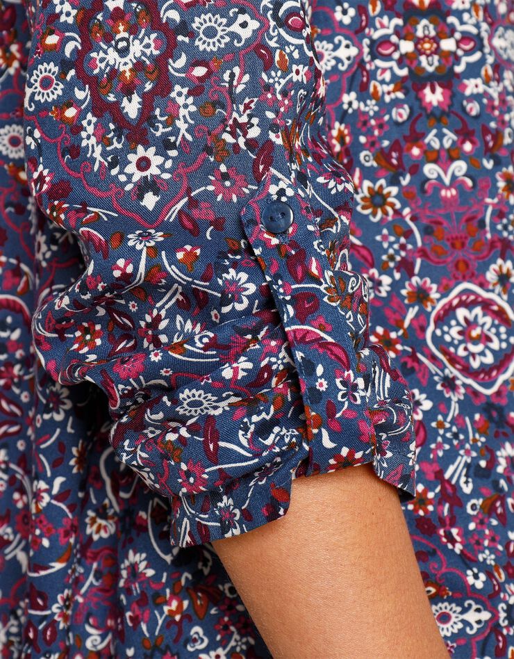 Tunique imprimée cachemire col chemise (bleu jean)