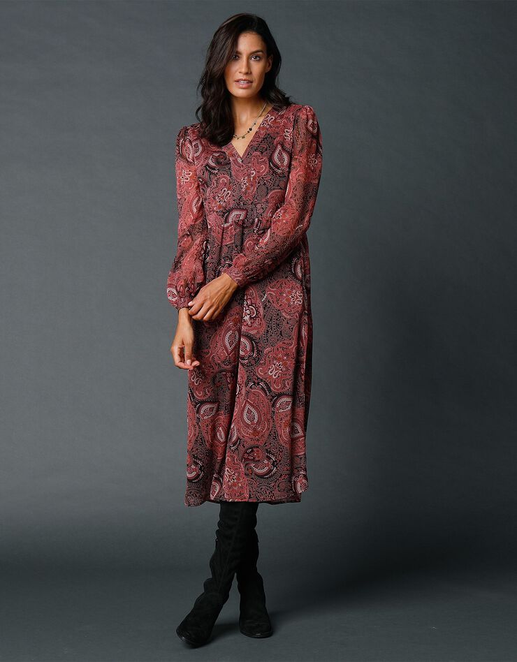 Robe longue en voile imprimé (noir / rose) Robe longue en voile imprimé (noir / rose)