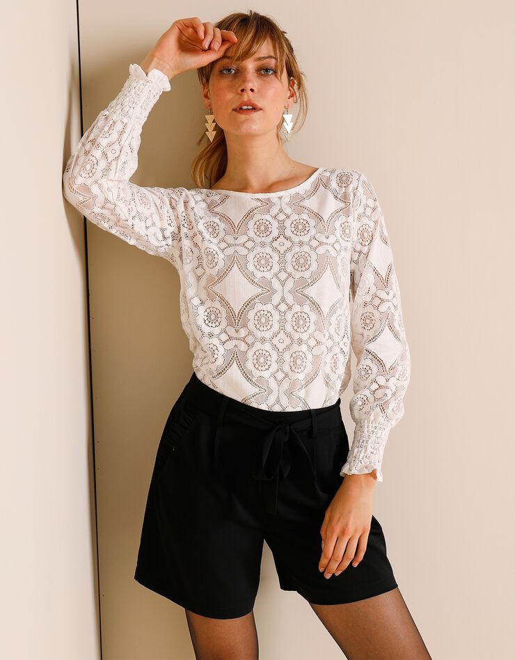 Tee-shirt dentelle manches longues blousantes (écru) Tee-shirt dentelle manches longues blousantes (écru)