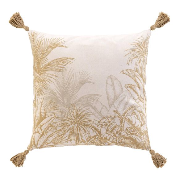 Coussin carré imprimé tropical (naturel)
