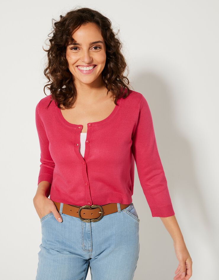 Gilet boléro boutonné toucher cachemire (rose fuchsia) Gilet boléro boutonné toucher cachemire (rose fuchsia)