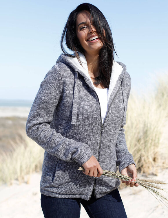 Gilet zippé fourré maille moulinée (gris chiné)