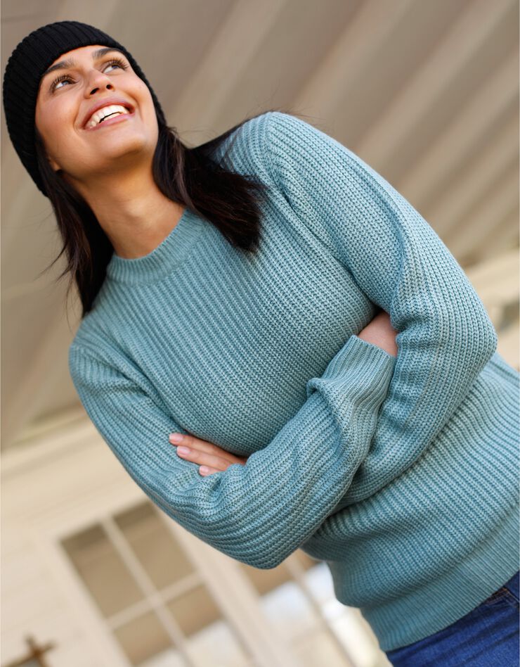 Pull col rond maille anglaise (vert jade)