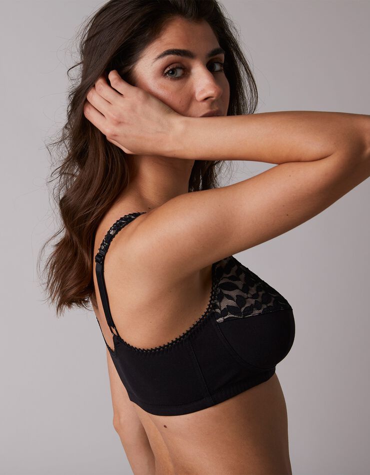 Soutien-gorge dentelle et coton ouverture devant - sans armatures (noir) Soutien-gorge dentelle et coton ouverture devant - sans armatures (noir)