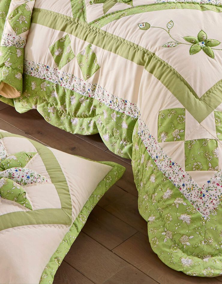 Couvre-lit patchwork imprimé fleurs (vert)