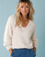 Pull col V spécial Petites, volume "loose" maille perlée fantaisie (écru)