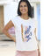 T-shirt imprimé placé (écru / bleu)