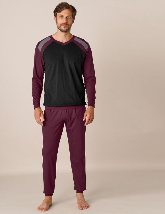 Pyjama pantalong tricolore - lot de 2 (bordeaux / gris)