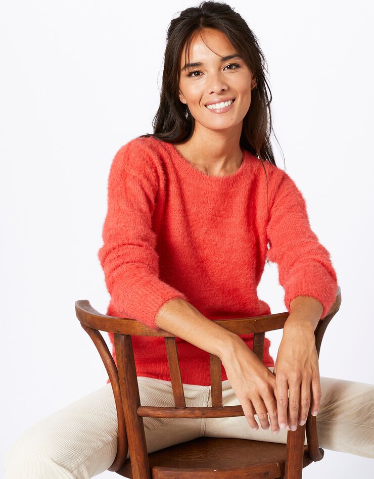 Pull manches longues maille poilue ultra douce (corail) Pull manches longues maille poilue ultra douce (corail)