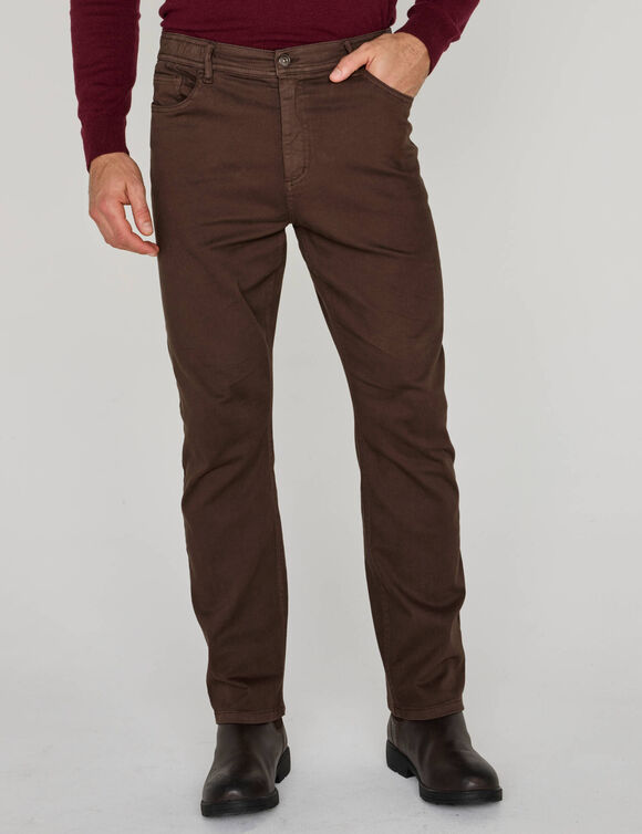 Pantalon droit 5 poches &eacute;lastiqu&eacute; c&ocirc;t&eacute;s - L28 (marron)